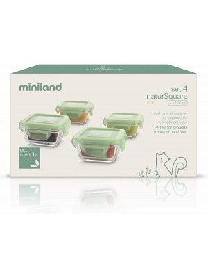 Miniland- Set di 4 contenitori natursquare in vetro chip verdi